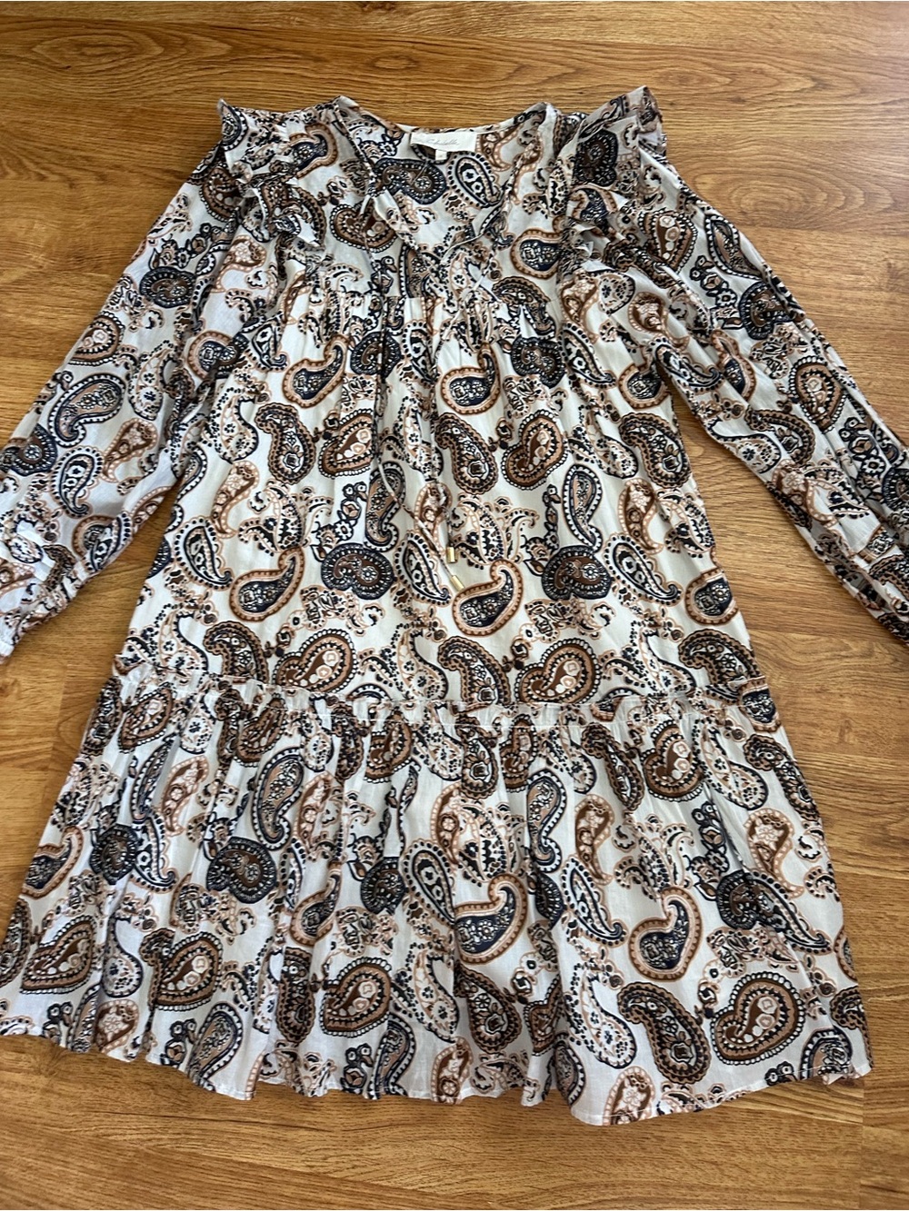 NWOT Cleobella Paisley Mini Dress S Brown Cream Blue Read